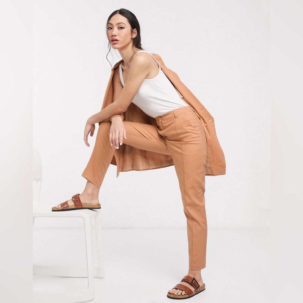 ASOS Design Petite Linen Double Breasted Cigarette Suit Set Size 8 NWT
